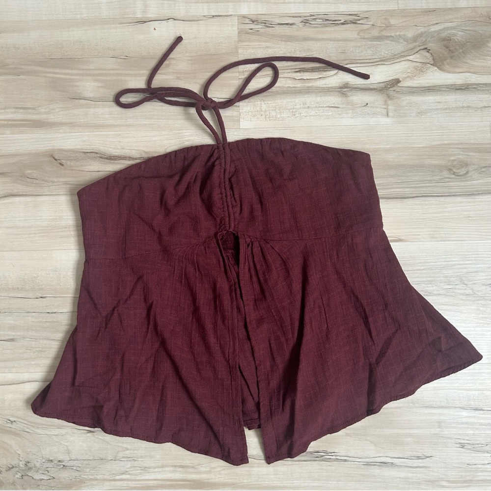 Urban Outfitters Eloise Tie Split-Front Tube Top Burgundy Strapless Size Large